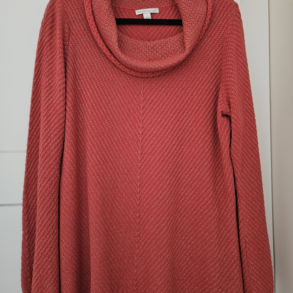 Elegant Coral Cowl Neck Sweater
